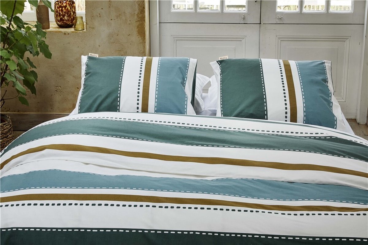 Walra Dekbedovertrek "Stripes & Stitches" - 140x220 - 100% BCI Katoen - Groen - Afbeelding 2