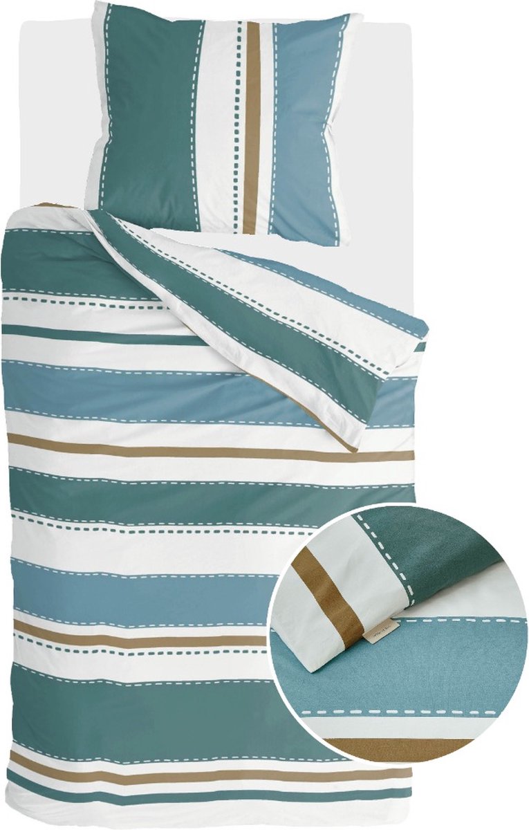 Walra Dekbedovertrek "Stripes & Stitches" - 140x220 - 100% BCI Katoen - Groen