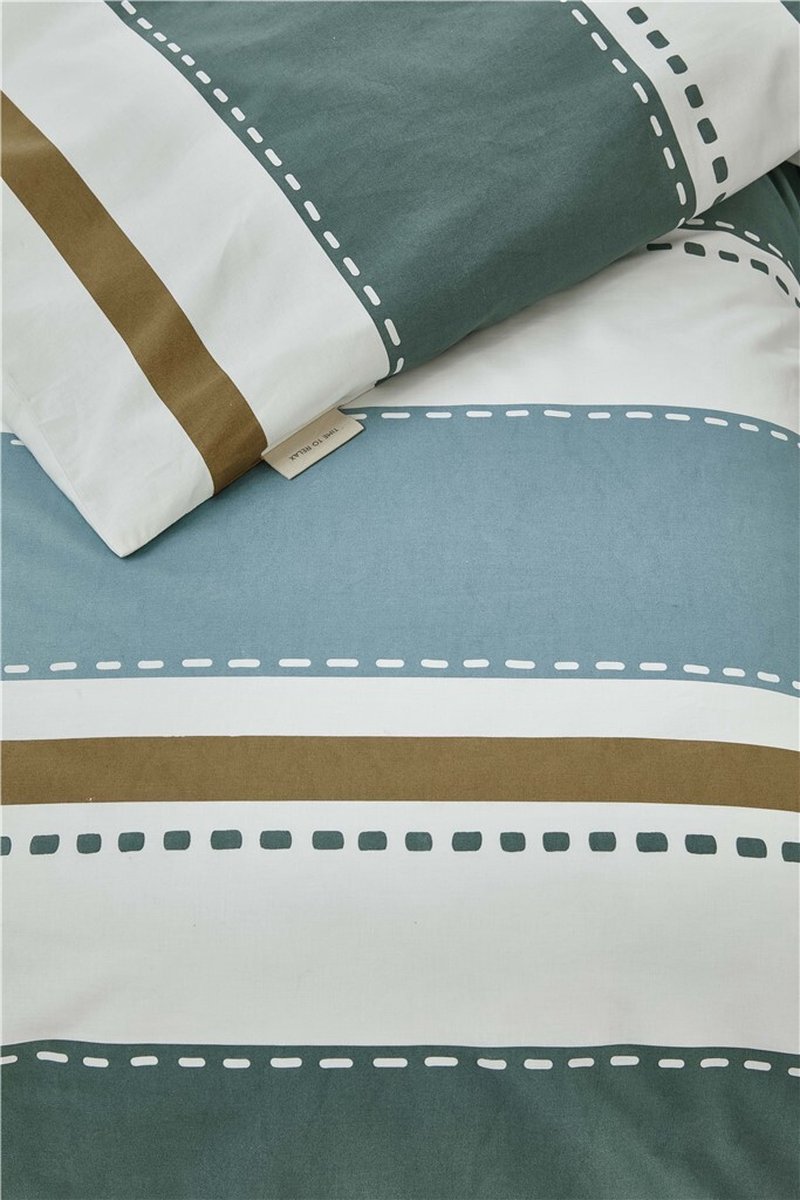 Walra Dekbedovertrek "Stripes & Stitches" - 140x220 - 100% BCI Katoen - Groen - Afbeelding 3