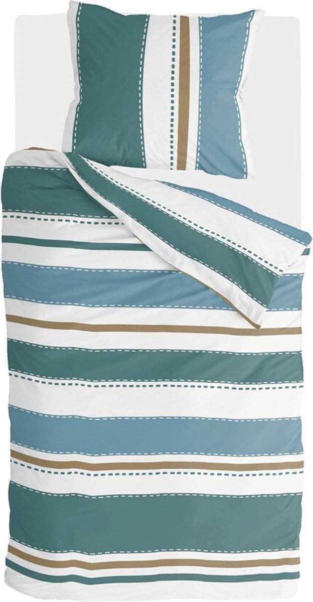 Walra Dekbedovertrek "Stripes & Stitches" - 140x220 - 100% BCI Katoen - Groen - Afbeelding 4